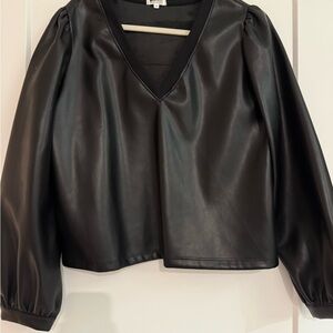 LAmade Black Faux Leather Blouse